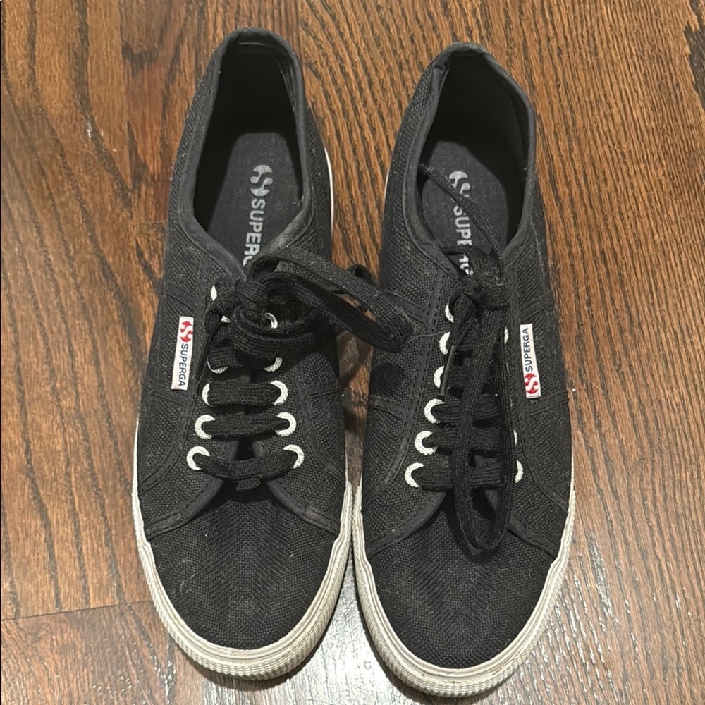 Superga Black Canvas Sneakers with Lace-Up Design